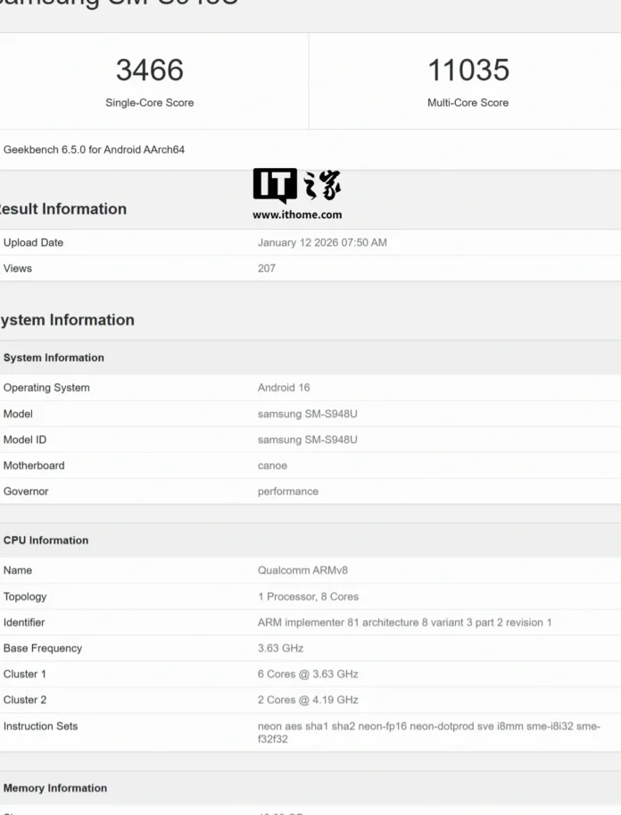 Samsung Galaxy S26 Ultra Geekbench Benchmark Snapdragon 8 Gen 5