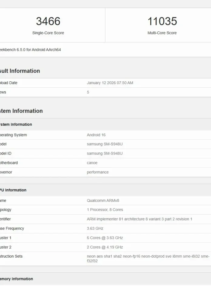 Daftar Geekbench Samsung Galaxy S26 Ultra menampilkan skor benchmark dan spesifikasi chipset.