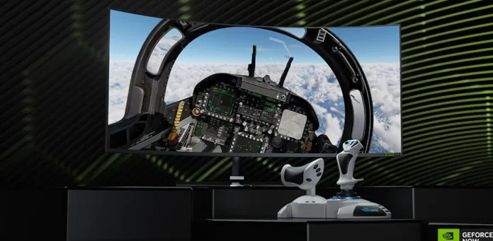 Ilustrasi layanan cloud gaming Nvidia GeForce Now dengan dukungan kontrol penerbangan baru.