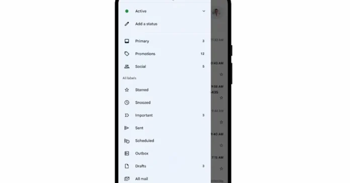 Ilustrasi logo Gmail dengan latar belakang amplop surat elektronik yang menumpuk.